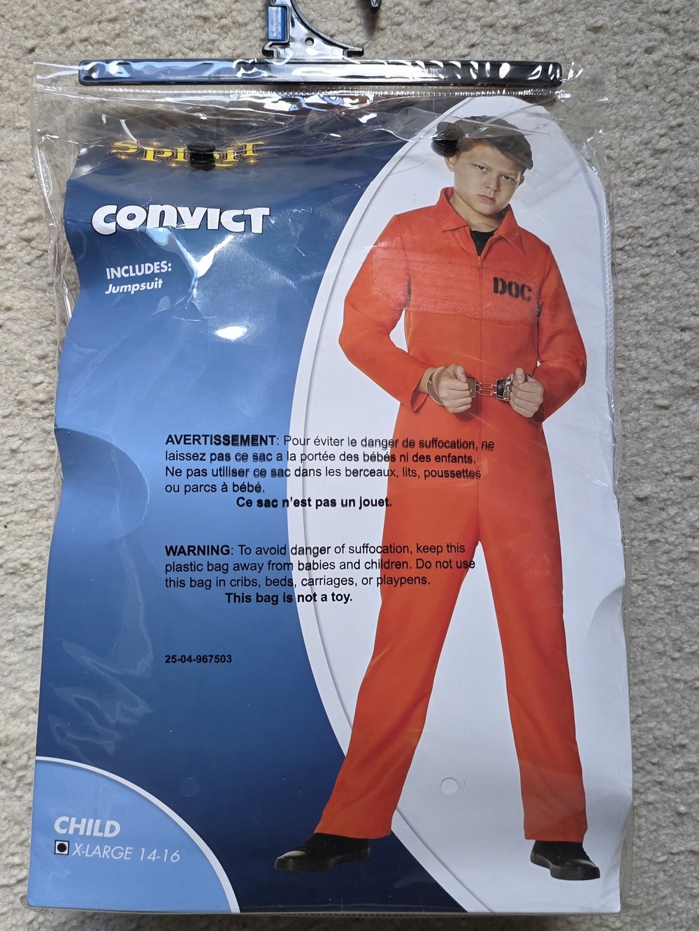 Spirit Convict Jumpsuit Kids Costume - Orange